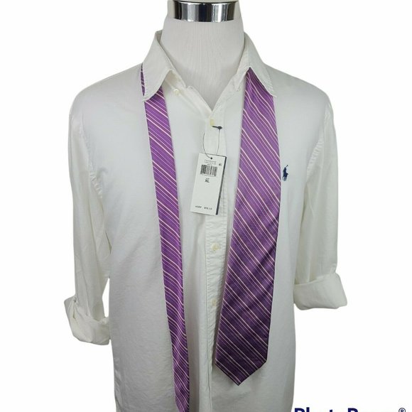 Brooks Brothers 346 Mens Silk Tie Purple Blue White Stripes - Picture 1 of 5